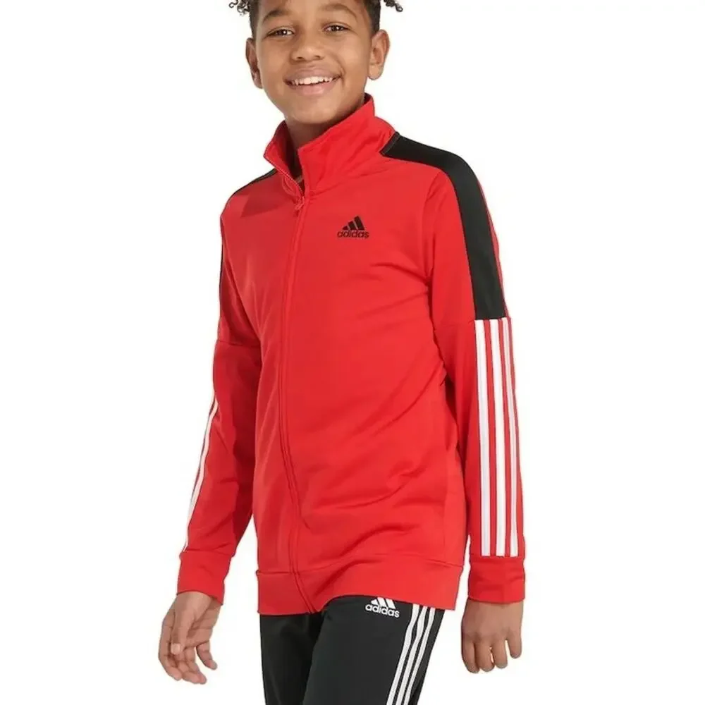 Adidas NEW Boys XL 18-20 Full Zip Track Jacket Red White Black